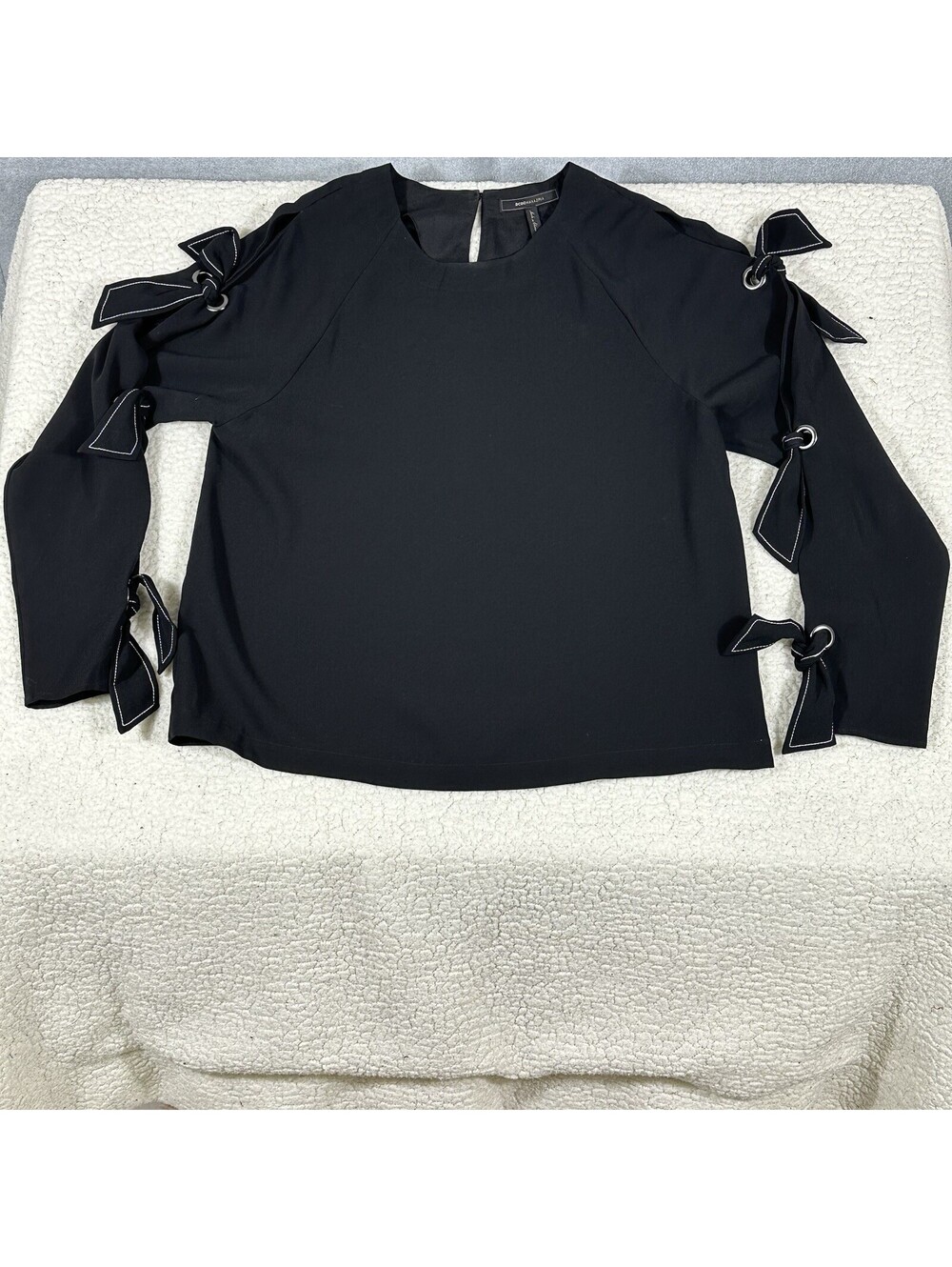 BCBGMaxAzria Women’s  Size M Haydin Tie Sleeve Top Black Cold Shoulder Blouse